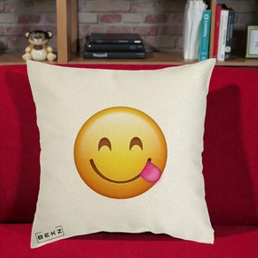 Perna Decorativa Emoji Limba Scoasa, 40x40 cm, Ecru, Husa Detasabila, Perna Inclusa, BEKZ®