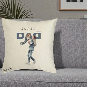 Cadou pentru Tata - Perna Personalizata Super DAD Tata si Fiica, 40x40 cm, Ecru, Husa Detasabila, Perna Inclusa, BEKZ®