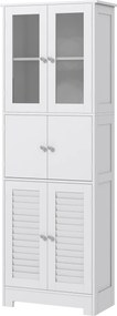 HOMCOM Dulap pentru Baie cu 3 Uși Duble din Lemn 60x30x170.5 cm, Alb | Aosom Romania
