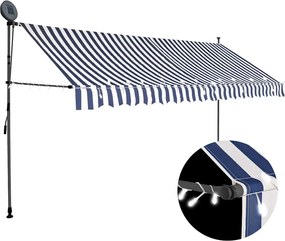vidaXL Copertină retractabilă manual cu LED, albastru & alb, 350 cm