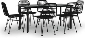 vidaXL Set mobilier de grădină, 7 piese, negru, poliratan