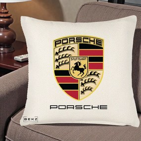 Perna Personalizata Porsche Stuttgart, 40x40 cm, Crem Reliefat, Husa Detasabila, Perna Inclusa, BEKZ®