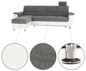 Colţar mic, piele ecologică alb/material textil gri, model stânga, SANTIAGO