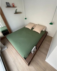 Pat matrimonial maro din lemn masiv de pin cu somieră 140x200 cm Ziggy – Karup Design