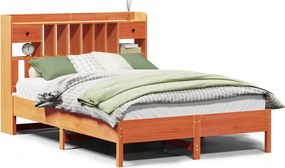vidaXL Pat cu bibliotecă fără saltea maro 135x190 cm lemn masiv de pin