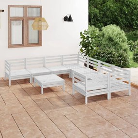 3083250 vidaXL Set mobilier de grădină, 9 piese, alb, lemn masiv de pin