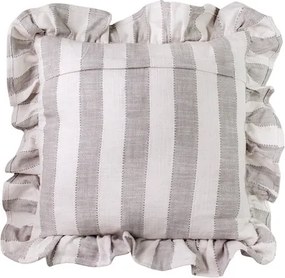 Față de pernă din bumbac organic, bej și alb, model în dungi cu volănaș decorativ, 45 × 45 cm, „Ida Stripe"