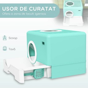 PawHut Litieră pentru Pisici cu Capac și Lopățică, Intrare Dublă și Tavă Detașabilă, 52x41x38.5 cm, Verde | Aosom Romania