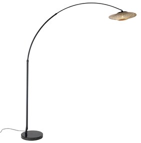 Lampa de podea modernă arcuită neagră cu abajur oriental și bambus 50 cm - XXL Rina