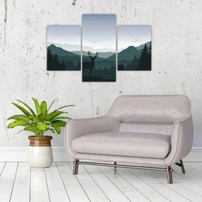 Tablou - Cerb cu lup pe stânci (90x60 cm)