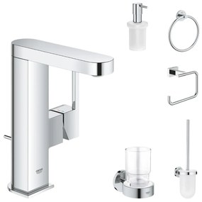 Set bateire lavoar Grohe Plus si accesorii baie Grohe Essentials, crom