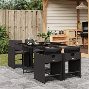 3211075 vidaXL Set mobilier de grădină cu perne, 5 piese, negru, poliratan