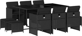 vidaXL Set mobilier de exterior cu perne, 11 piese, negru, poliratan