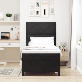 vidaXL Pat box spring cu saltea, negru, single, catifea