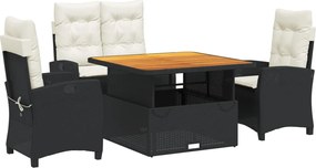 vidaXL Set mobilier de grădină cu perne, 4 piese, negru, poliratan