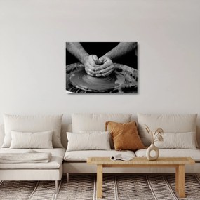 Tablou pe sticlă alb negru - producția de ceramică (70x50 cm)