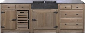 Set mobilier rustic de bucătărie din lemn de pin și blat din piatră neagră, 236 x 55 x 86 cm, „Cottage Kitchen Set"
