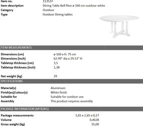 Masa pentru interior si exterior Bell Rive alb, 160cm 113537 HZ