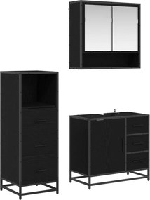 vidaXL Set de mobilier pentru baie 3 pcs Stejar Negru Lemn compozit