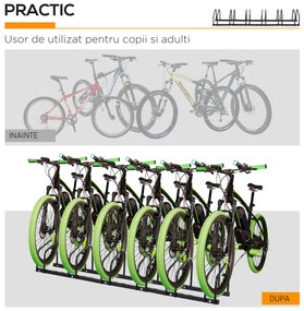 Suport de parcare pentru 6 biciclete din tuburi de otel Q235, Suprafata zincata 179x33x27cm negru HOMCOM | Aosom RO