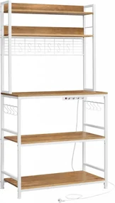 Etajera bucatarie cu 4 prize incluse, 80 x 40 x 170 cm, metal / PAL melaminat, maro / alb, Vasagle