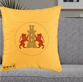 Perna Personalizata Cetatea Turnu Magurele Heraldic, 40x40 cm, Galben, Husa Detasabila, Perna Inclusa, BEKZ®
