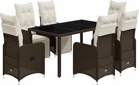 vidaXL Set bistro de grădină cu perne, 7 piese, maro, poliratan