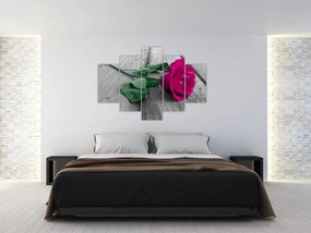 Tablou - Trandafir roz cu tulpina verde (150x105 cm)