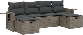 vidaXL Set mobilier grădină cu perne, 6 piese, gri, poliratan