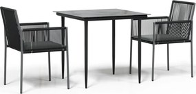 vidaXL Set mobilier grădină cu perne, 3 piese, negru, poliratan & oțel
