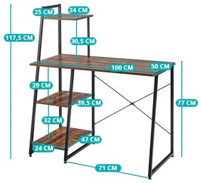 Birou de calculator compact, statie de lucru cu 4 rafturi