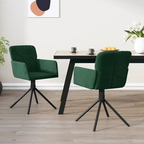 vidaXL Scaune de bucătărie pivotante, 2 buc., verde închis, catifea