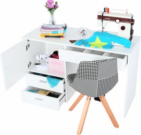Masă multifuncţională/masă pentru croitori, alb, TAILOR