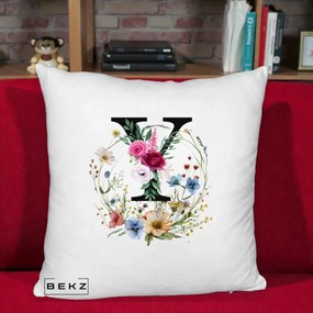Cadou Personalizat - Perna Personalizata Monograma Florala Litera Y cu Coroana, 40x40 cm, Alb Pufos, Husa Detasabila, Perna Inclusa, BEKZ®