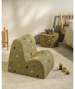 Fotoliu de copii verde cu tapițerie din țesătură bouclé/cu tapițerie din chenille Terrazzo Cloud – Wigiwama