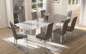 Set lemn masiv masă și scaune Mara White - 8 scaune, 250 × 115 × 76 cm