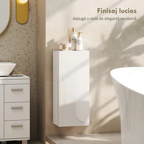 HOMCOM Dulap de Baie Suspendat cu Ușă Fără Mâner, 2 Rafturi Reglabile din Sticlă, Mobilier Suspendat Multifuncțional, 30x23,4x71,2 cm, Alb Lucios | Aosom Romania
