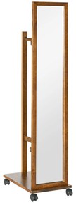 HOMCOM Oglindă cu Raft Inferior, Dulap cu Oglindă, Șină și 4 Roți din Lemn și Sticlă, 35,5x49,5x167,8 cm, Lemn Natural | Aosom Romania
