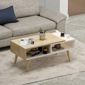 Masa cafea cu depozitare Mely Homs 90x45 cm stejar-alb