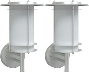 vidaXL Corpuri de iluminat exterior de perete 2 buc argintiu oțel inox