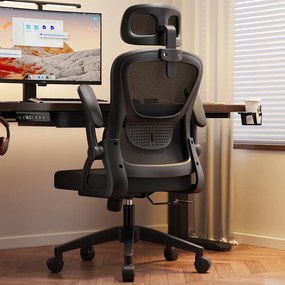 Scaun ergonomic, reglaje multiple, suport lombar, tetieră ajustabilă, Negru