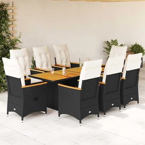 vidaXL Set mobilier de grădină cu perne, 9 piese, negru, poliratan