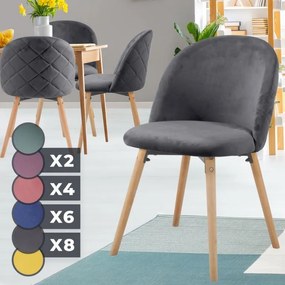 Set de 2x scaune de masă din catifea, gri închis