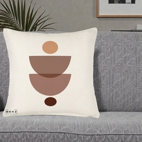 Perna Decorativa Geometric Boho Semicercuri Brun, 40x40 cm, Crem Reliefat, Husa Detasabila, Perna Inclusa, BEKZ®