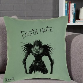 Perna Personalizata Death Note Ryuk Shinigami Alb-Negru, 40x40 cm, Verde, Husa Detasabila, Perna Inclusa, BEKZ®