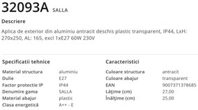 Aplica de exterior cu protectie IP44 SALLA antracit 32093A GL