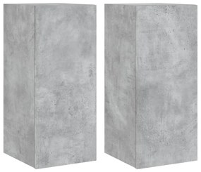 837239 vidaXL Comode TV de perete cu lumini LED 2 buc. gri beton 30,5x35x70cm