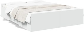 vidaXL Cadru pat cu sertare alb extralucios 150x200 cm, lemn prelucrat
