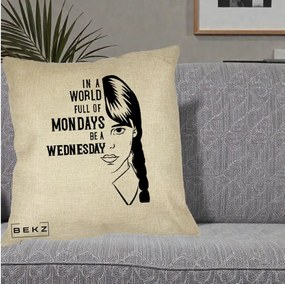 Perna Personalizata Wednesday Be a Wednesday, 40x40 cm, Crem, Husa Detasabila, Perna Inclusa, BEKZ®
