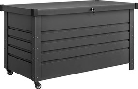 Outsunny Ladă 430L, Recipient Metalic cu Capac Blocabil, Roți, Mânere Laterale, Gri | Aosom Romania